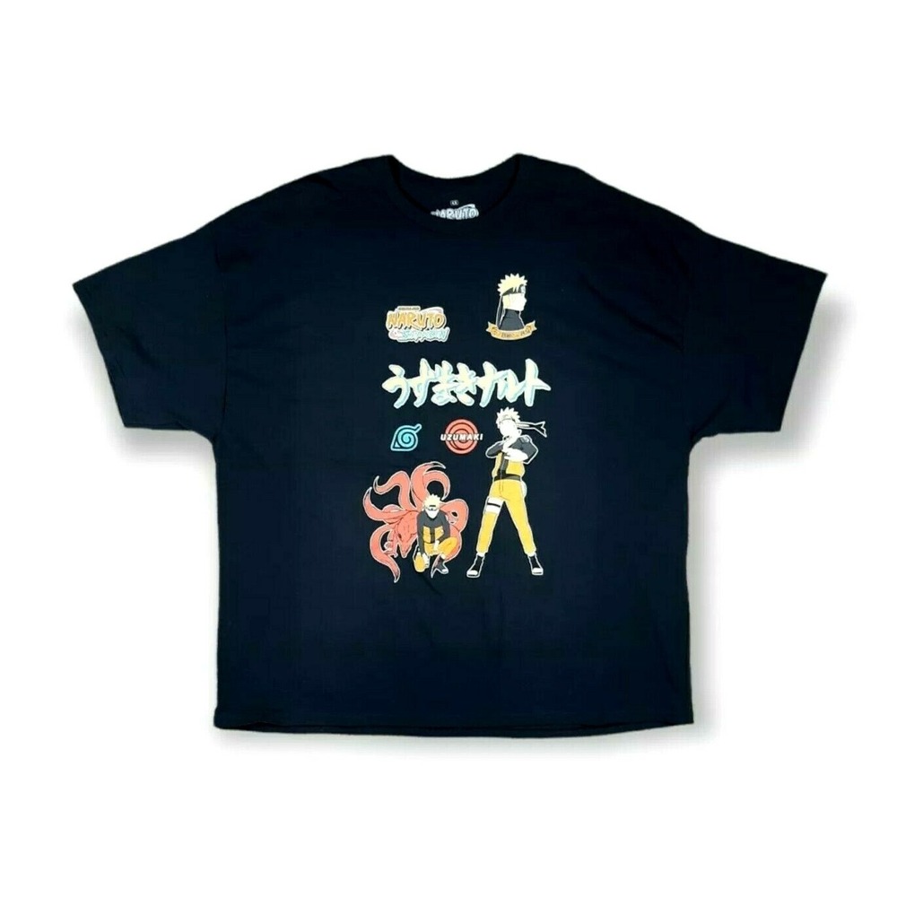 Naruto Shippuden Anime Black Short‎ Sleeve T-Shirt Men's Size 4XL